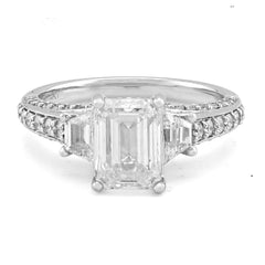 14k White Gold 2CTW Centre Emerald Stone Side Iced 3TC Lab Diamond Women Engagement Ring 5.8gm