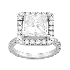 10k White Gold 3.5CTW Princess Solitaire Centre Rectangular Halo Side Iced 4.5TC Lab Diamond Ring 6.6gm