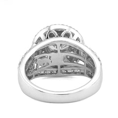 14k Yellow Gold 1.51CTW Centre Round Solitaire Halo 3.3TC Side Baguette Lab Diamond Women Ring 8.3gm
