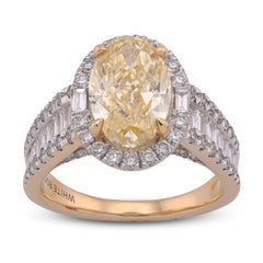 14k Yellow Gold 3CTW Oval Solitaire Halo Baguette Side 4.25TC Lab Diamond Womens Ring 6.6gm