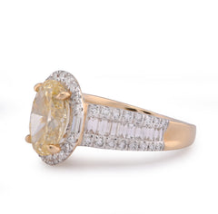 14k Yellow Gold 3CTW Oval Solitaire Halo Baguette Side 4.25TC Lab Diamond Womens Ring 6.6gm