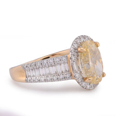 14k Yellow Gold 3CTW Oval Solitaire Halo Baguette Side 4.25TC Lab Diamond Womens Ring 6.6gm