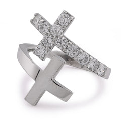 14k White Gold Cross Band 0.78CTW Lab Diamond Men Women Ring Band 5.4gm