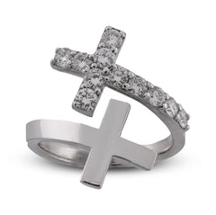 14k White Gold Cross Band 0.78CTW Lab Diamond Men Women Ring Band 5.4gm