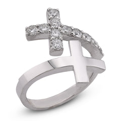 14k White Gold Cross Band 0.78CTW Lab Diamond Men Women Ring Band 5.4gm