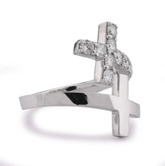 14k White Gold Cross Band 0.78CTW Lab Diamond Men Women Ring Band 5.4gm