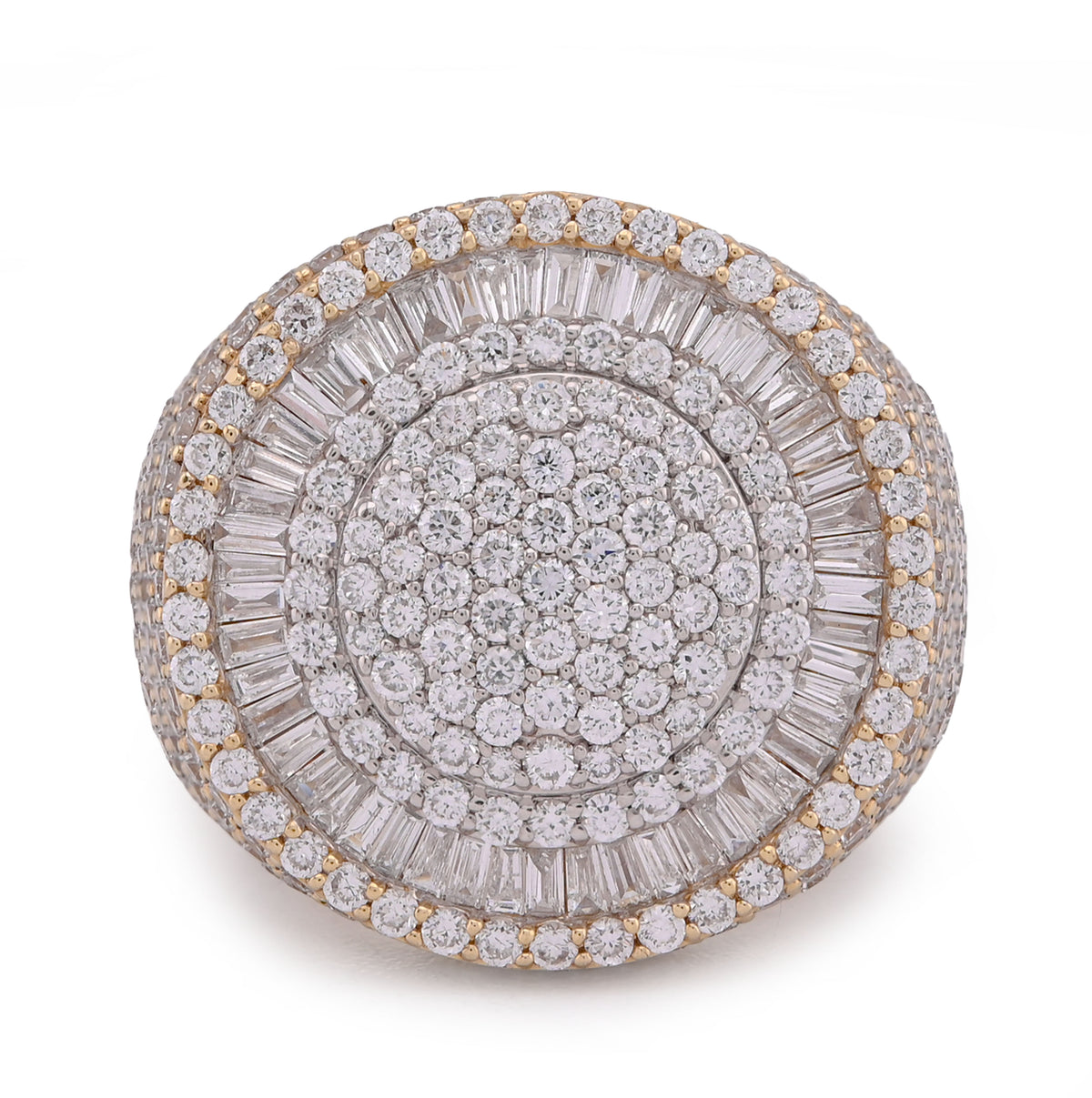 10k Yellow Gold 3.5CTW Round Cluster Baguette Halo Side Iced Lab Diamond Big Mens Pinky Ring 12.3gm