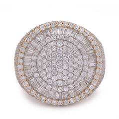 10k Yellow Gold 3.5CTW Round Cluster Baguette Halo Side Iced Lab Diamond Big Mens Pinky Ring 12.3gm