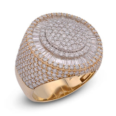 10k Yellow Gold 3.5CTW Round Cluster Baguette Halo Side Iced Lab Diamond Big Mens Pinky Ring 12.3gm