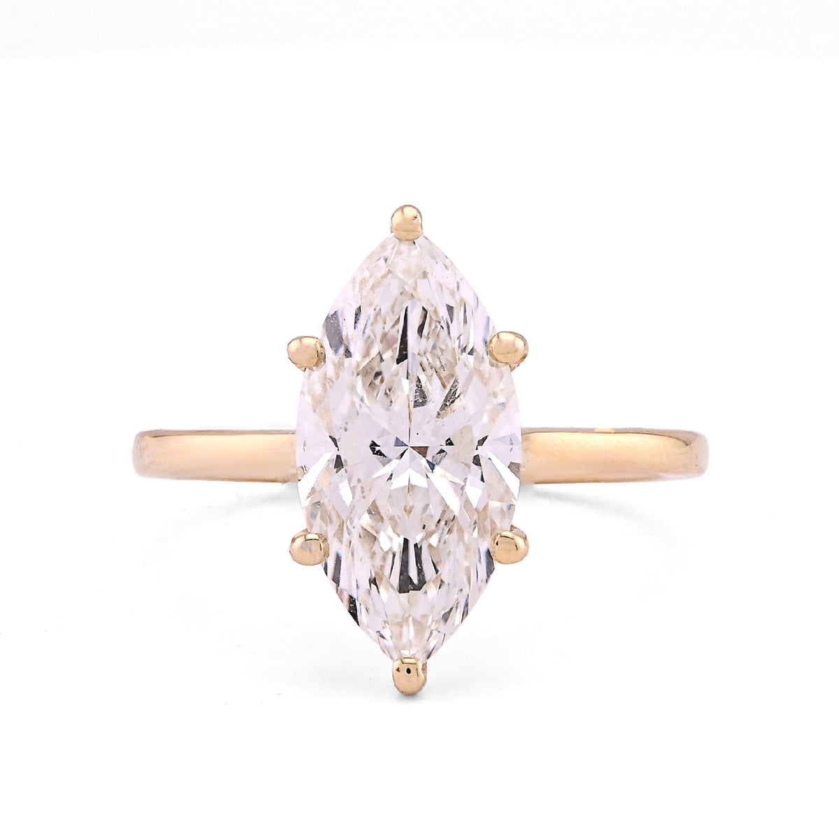 14k Yellow Gold 3CTW Centre Marquise Lab Diamond Womens Ring 3.5gm