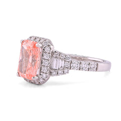 14k White Gold 2.75CTW Pink Radiant Lab Diamond Side Baguette/Round Iced Women Ring 5gm