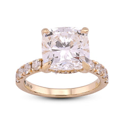 14k Yellow Gold 6CTW Cushion Centre Side Round Iced Lab Diamond Women Ring 5.1gm