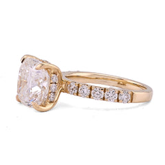 14k Yellow Gold 6CTW Cushion Centre Side Round Iced Lab Diamond Women Ring 5.1gm