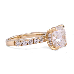 14k Yellow Gold 6CTW Cushion Centre Side Round Iced Lab Diamond Women Ring 5.1gm