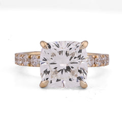 14k Yellow Gold 6CTW Cushion Centre Side Round Iced Lab Diamond Women Ring 5.1gm