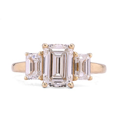 14k Yellow Gold 3 Emerald Centre 3CTW Lab Diamond Women Ring 4.2gm