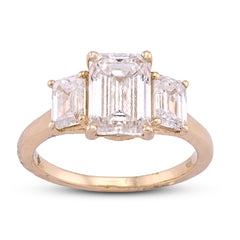 14k Yellow Gold 3 Emerald Centre 3CTW Lab Diamond Women Ring 4.2gm