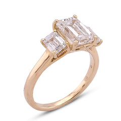 14k Yellow Gold 3 Emerald Centre 3CTW Lab Diamond Women Ring 4.2gm