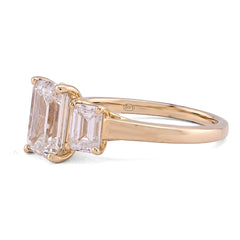 14k Yellow Gold 3 Emerald Centre 3CTW Lab Diamond Women Ring 4.2gm