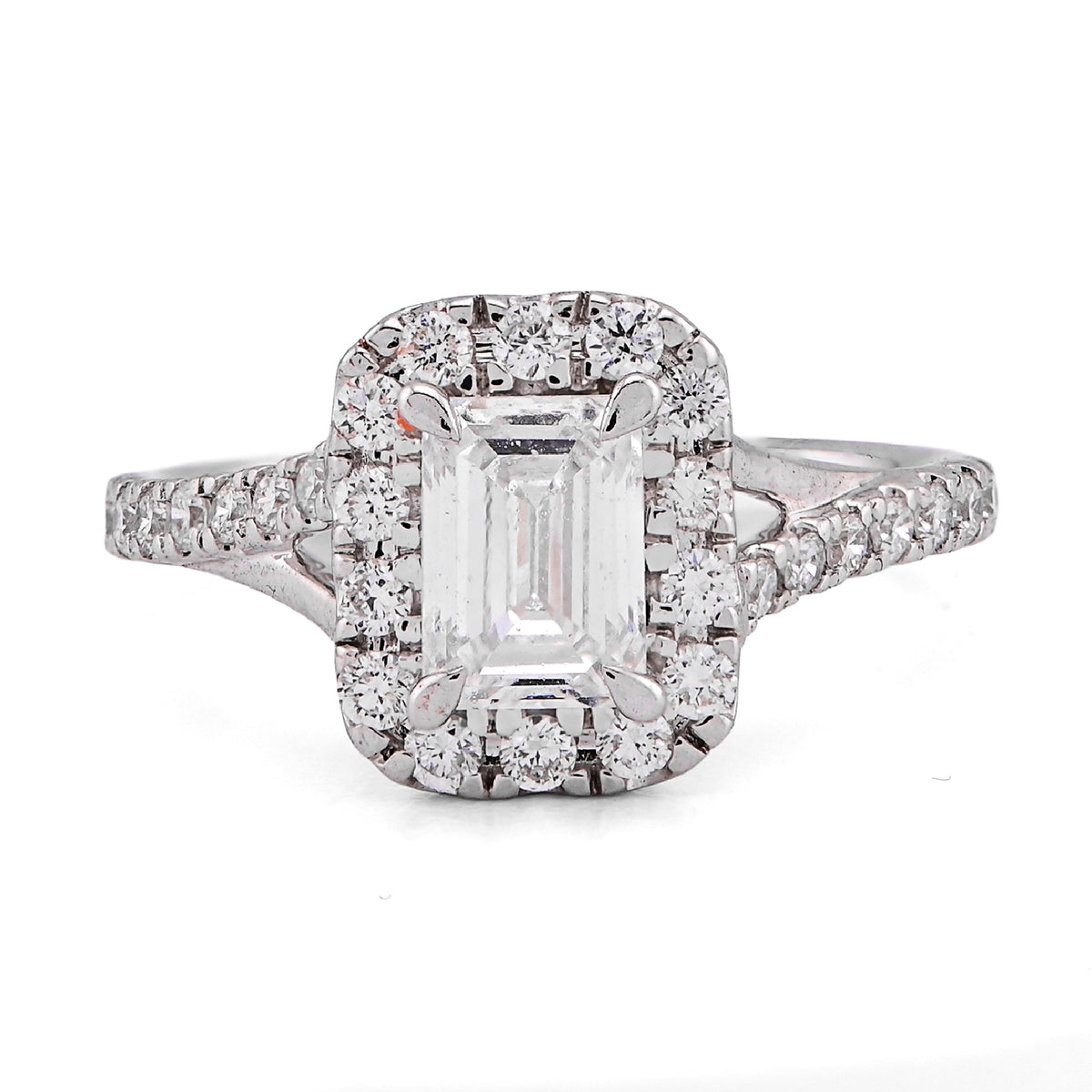 14k White Gold 1.5CTW Emerald Centre Side Iced Women Lab Diamond Wedding Ring 3.3gm