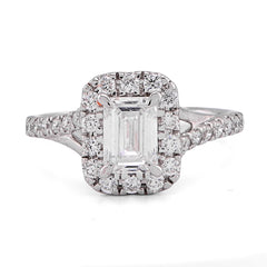 14k White Gold 1.5CTW Emerald Centre Side Iced Women Lab Diamond Wedding Ring 3.3gm