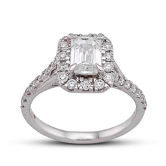 14k White Gold 1.5CTW Emerald Centre Side Iced Women Lab Diamond Wedding Ring 3.3gm