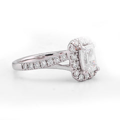 14k White Gold 1.5CTW Emerald Centre Side Iced Women Lab Diamond Wedding Ring 3.3gm