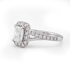 14k White Gold 1.5CTW Emerald Centre Side Iced Women Lab Diamond Wedding Ring 3.3gm