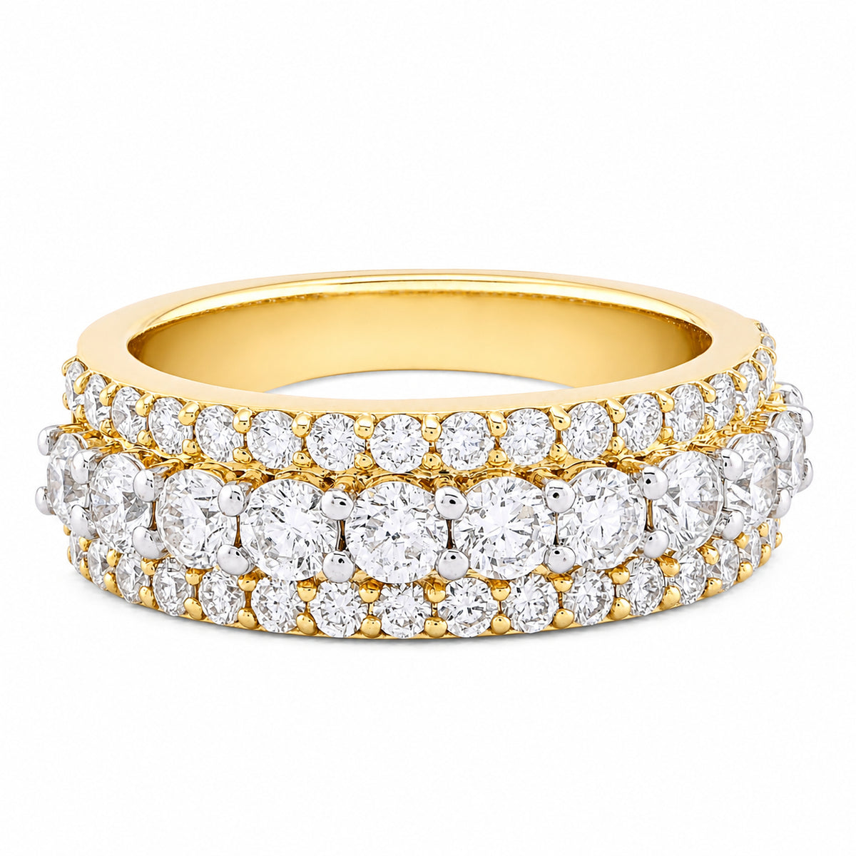10k Yellow Gold 3 Row 2.61CTW Lab Diamond Mens Ring Band 9.7gm