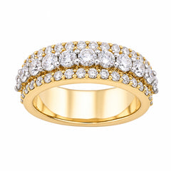 10k Yellow Gold 3 Row 2.61CTW Lab Diamond Mens Ring Band 9.7gm