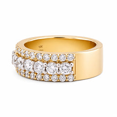 10k Yellow Gold 3 Row 2.61CTW Lab Diamond Mens Ring Band 9.7gm
