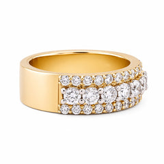 10k Yellow Gold 3 Row 2.61CTW Lab Diamond Mens Ring Band 9.7gm