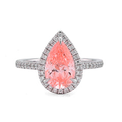 14k White Gold Fancy Pink 2.28CTW Pear/Tear Drop Centre Halo Lab Diamond Womens Promise Ring 3.7gm