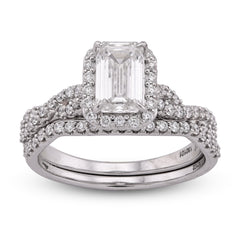 14k White Gold 1.5CTW Emerald Centre Infinity Link Side Lab Diamond Women Ring with Band 4.6gm