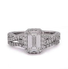 14k White Gold 1.5CTW Emerald Centre Infinity Link Side Lab Diamond Women Ring with Band 4.6gm