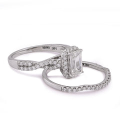14k White Gold 1.5CTW Emerald Centre Infinity Link Side Lab Diamond Women Ring with Band 4.6gm