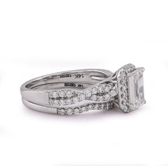 14k White Gold 1.5CTW Emerald Centre Infinity Link Side Lab Diamond Women Ring with Band 4.6gm