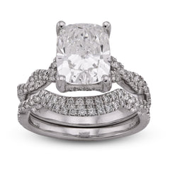 14k White Gold 4.5CTW Radiant Centre Twisted Link Side Lab Diamond Women Ring With Band 7.7gm