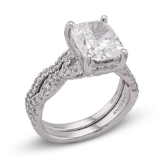 14k White Gold 4.5CTW Radiant Centre Twisted Link Side Lab Diamond Women Ring With Band 7.7gm