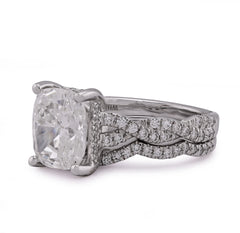 14k White Gold 4.5CTW Radiant Centre Twisted Link Side Lab Diamond Women Ring With Band 7.7gm