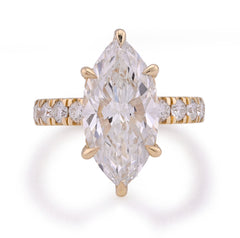 14k Yellow Gold 6CTW Marquise Centre Round Side Lab Diamond Womens Ring 6.4gm
