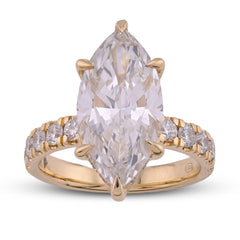 14k Yellow Gold 6CTW Marquise Centre Round Side Lab Diamond Womens Ring 6.4gm