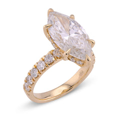 14k Yellow Gold 6CTW Marquise Centre Round Side Lab Diamond Womens Ring 6.4gm