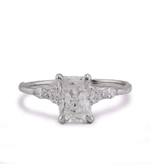 14k White Gold 1.30CTW Radiant Centre Round/Marquise Lab Diamond Side Women Ring 1.6gm