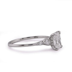 14k White Gold 1.30CTW Radiant Centre Round/Marquise Lab Diamond Side Women Ring 1.6gm