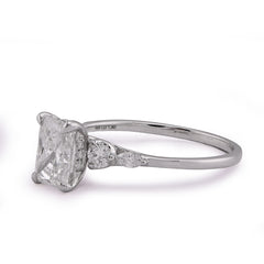 14k White Gold 1.30CTW Radiant Centre Round/Marquise Lab Diamond Side Women Ring 1.6gm