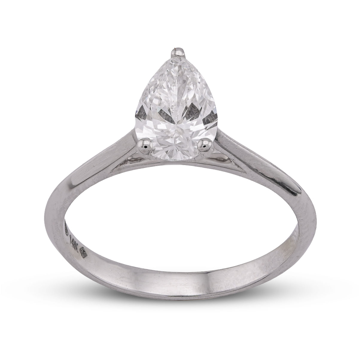14k White Gold 1CTW Centre Pear/Tear Drop Lab Diamond Women Ring 2.5gm