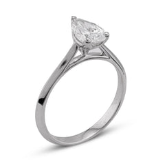 14k White Gold 1CTW Centre Pear/Tear Drop Lab Diamond Women Ring 2.5gm