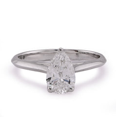 14k White Gold 1CTW Centre Pear/Tear Drop Lab Diamond Women Ring 2.5gm