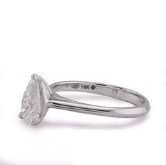 14k White Gold 1CTW Centre Pear/Tear Drop Lab Diamond Women Ring 2.5gm